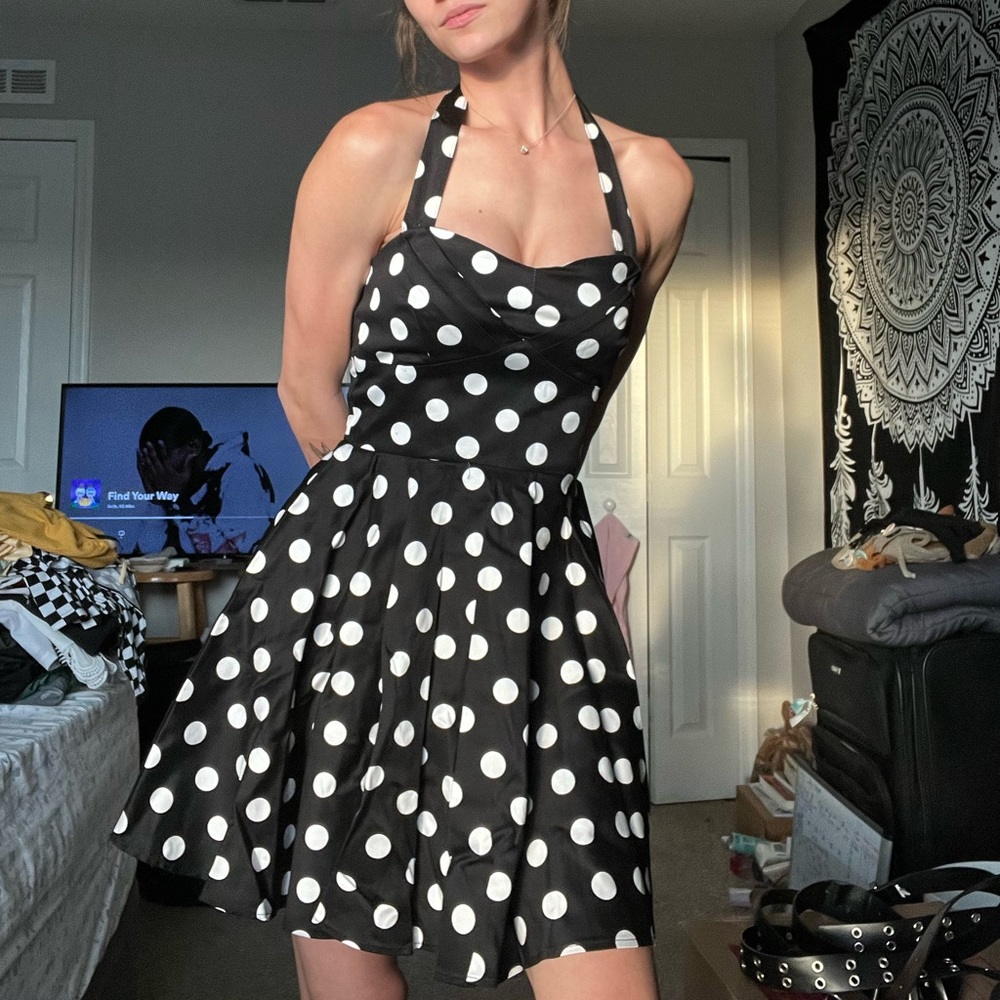 Skater Style Polka Dot Dress w/ Removable Strap